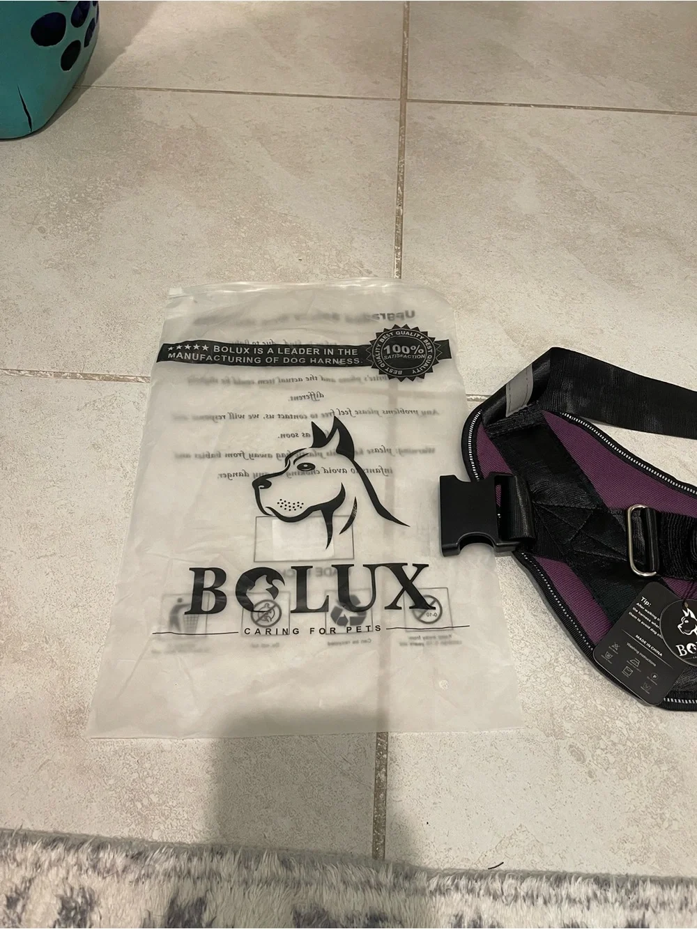 Bolux Purple Dog Harness with Front & Back Rings